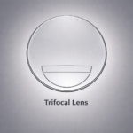 trifocal lens on gray background